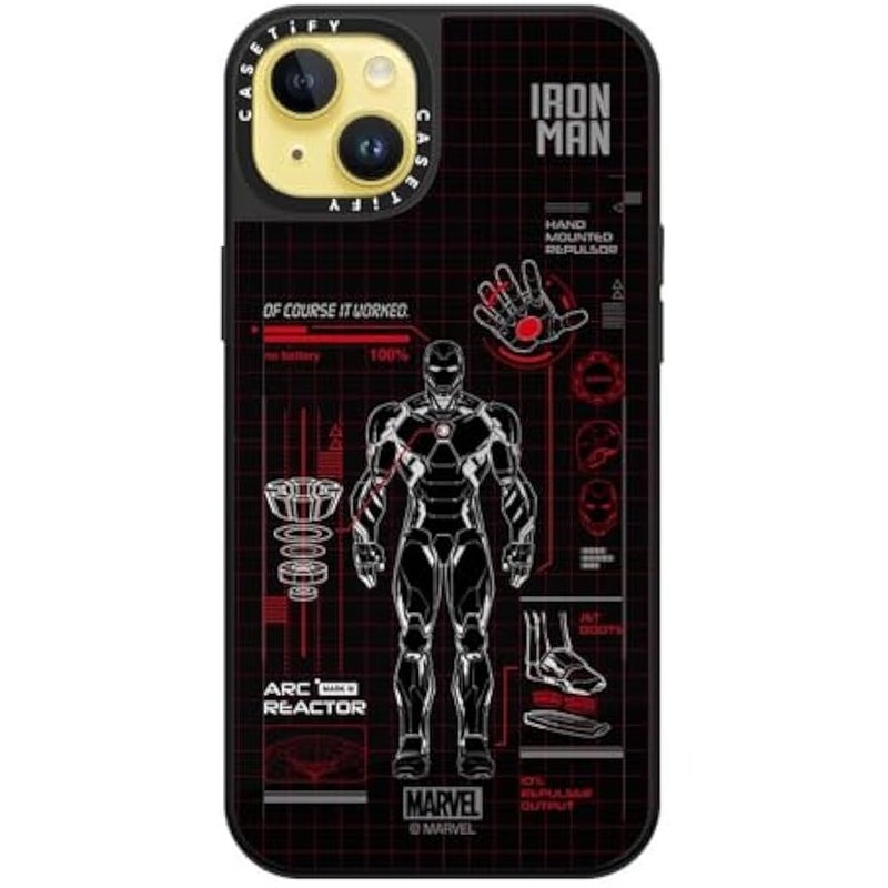 Casetify Mirror iPhone 14 Plus Case 【Iron Man Co-Lab/Reflective / 4.9ft Drop Protection/Compatible with Magsafe】 - Iron Man Blue Print Tech - Red - Silver on Black - Image 2