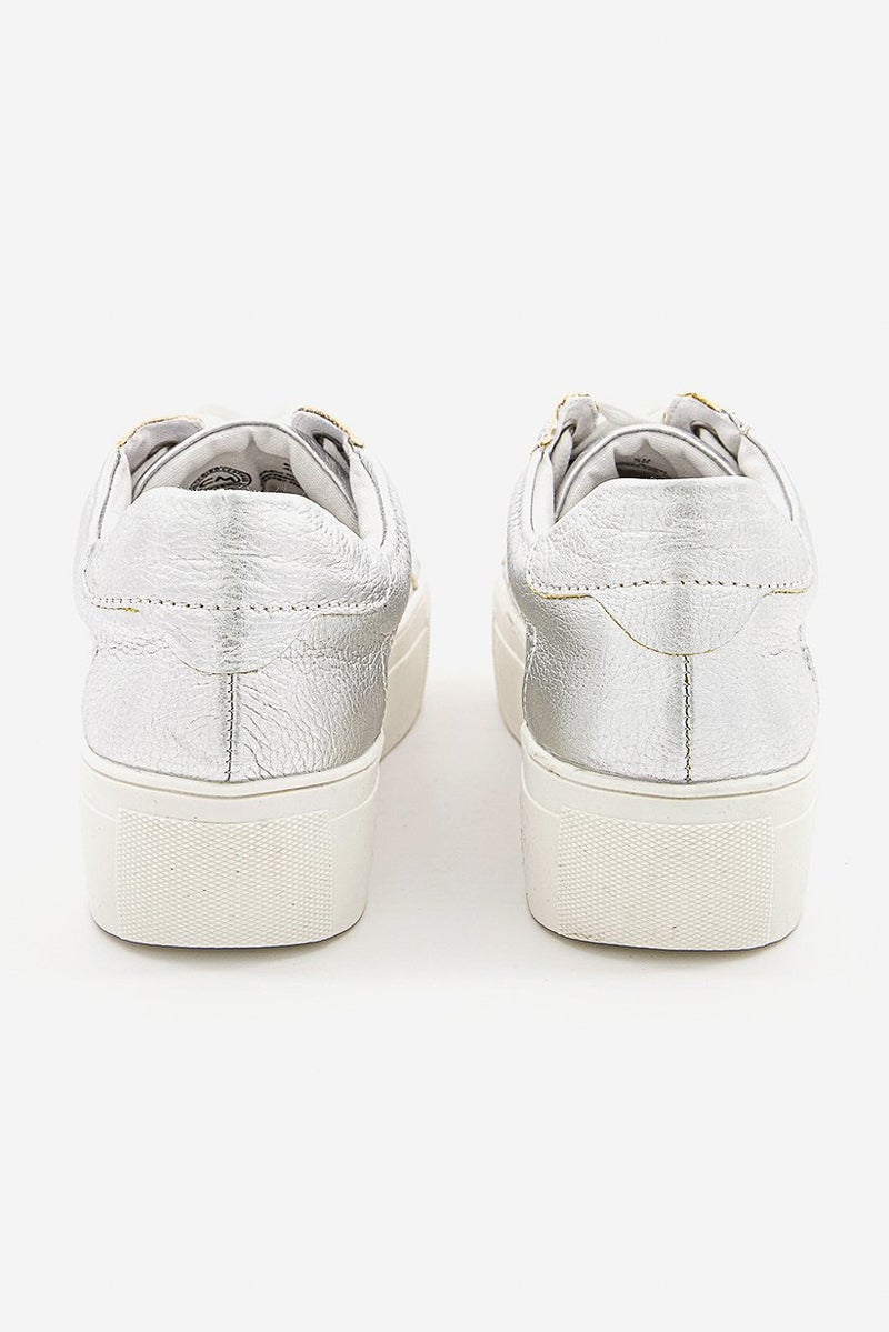 Tchibo حذاء رياضي نسائي من الجلد بقاعدة مرتفعة، فضي - Image 2