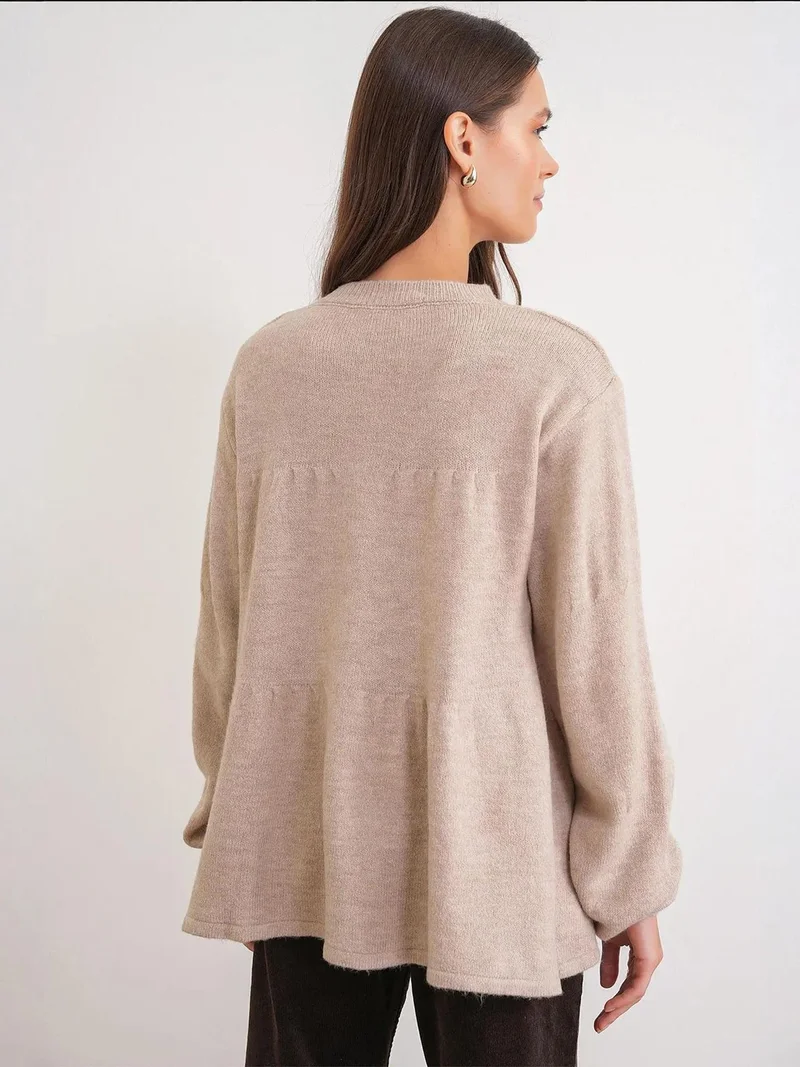 MixRay Beige Natural Mixray Knit Top with Tie Detail and Long Sleeves for Women | Best Price UAE