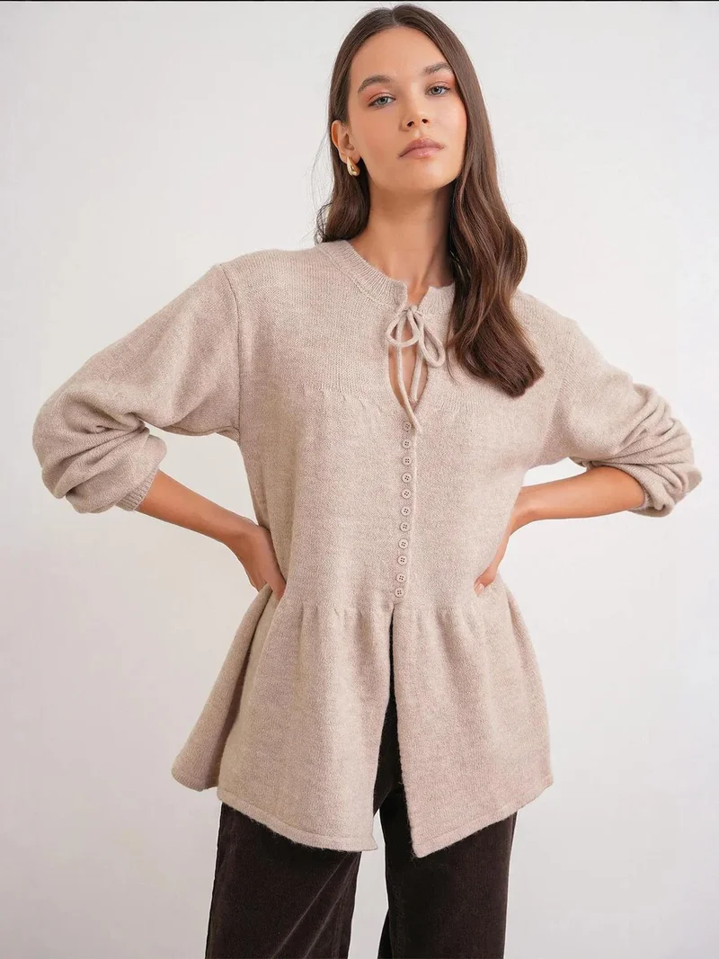 MixRay Mixray Knit Top with Tie Detail and Long Sleeves