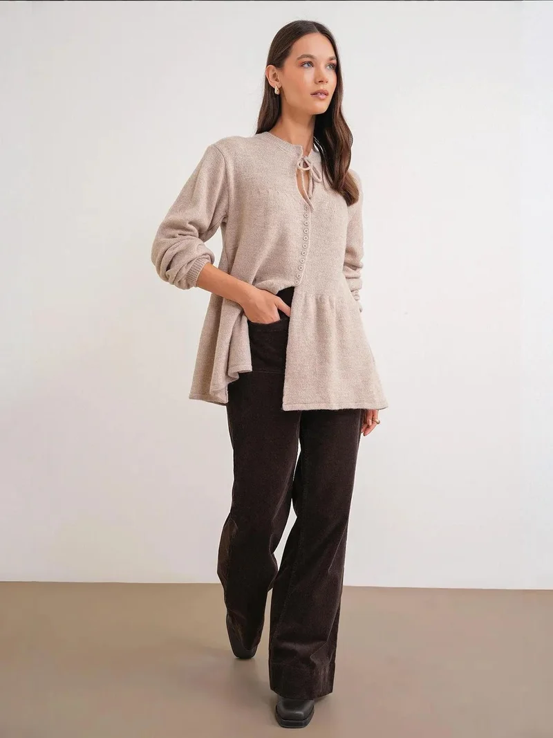 MixRay Mixray Knit Top with Tie Detail and Long Sleeves