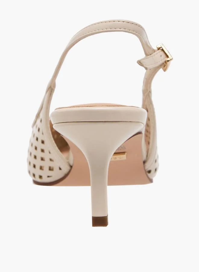 Celeste BEIGE Women Laser Cut Detail Kitten Heel Shoes for Women | Best Price UAE