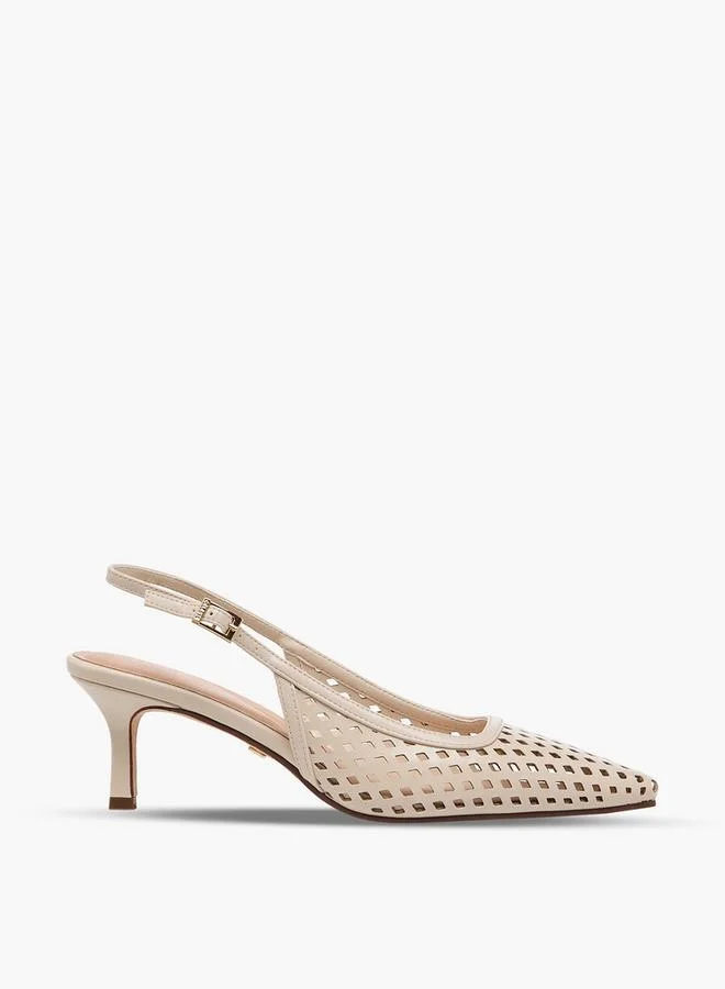 Celeste BEIGE Women Laser Cut Detail Kitten Heel Shoes for Women | Best Price UAE
