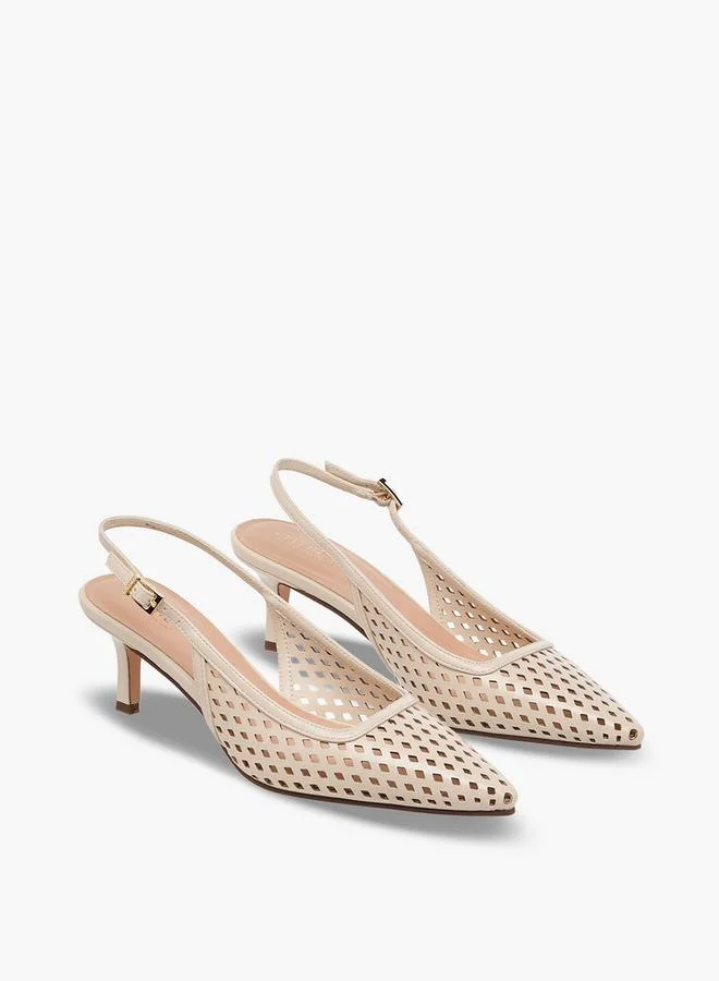 Women Laser Cut Detail Kitten Heel Shoes