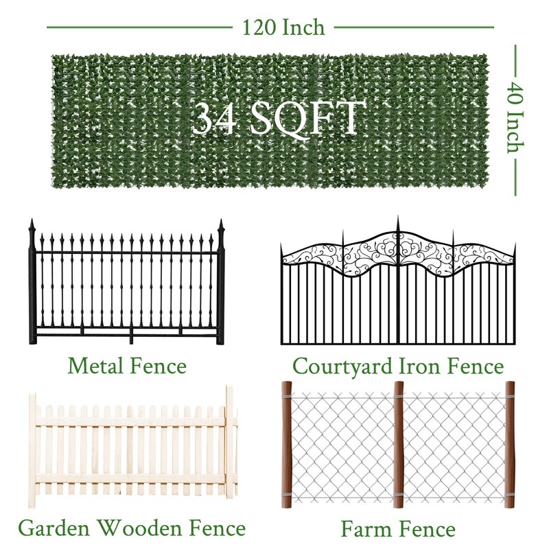 DOPGIB Artificial Ivy Privacy Fence Screen:120 "x 40" (34 Sqft) Anti-Ultraviolet Artificial Hedge Grass Wall, Used for Indoor and Outdoor Green Background, Garden Greening Decoration - Image 2