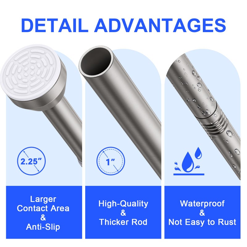 TEECK Shower Curtain Rod, 32-79 inch Adjustable Tension Spring, 1 Inch Shower Curtain Rod Tension, Anti-Slip, Rust-Proof, No Drilling, for Bathroom, Nickel - Image 3