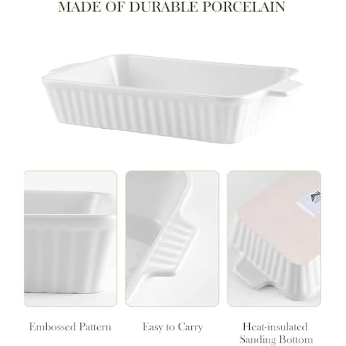 rayihni Casserole Dishes For Oven Porcelain Baking Dishes Ceramic Bakeware Sets Of 4 Rectangular Lasagna Pans Deep With Handles For Baking Cake Kitchen White 94111122147 Series - Image 4