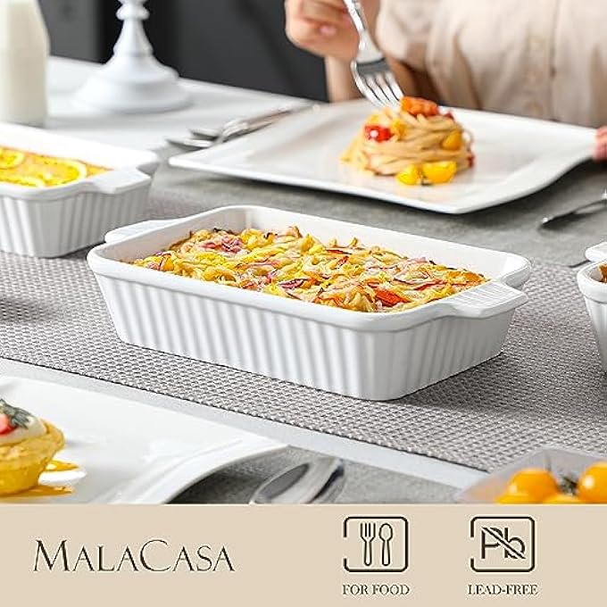 rayihni Casserole Dishes For Oven Porcelain Baking Dishes Ceramic Bakeware Sets Of 4 Rectangular Lasagna Pans Deep With Handles For Baking Cake Kitchen White 94111122147 Series - Image 5