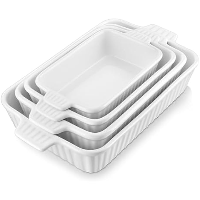 rayihni Casserole Dishes For Oven Porcelain Baking Dishes Ceramic Bakeware Sets Of 4 Rectangular Lasagna Pans Deep With Handles For Baking Cake Kitchen White 94111122147 Series - Image 2