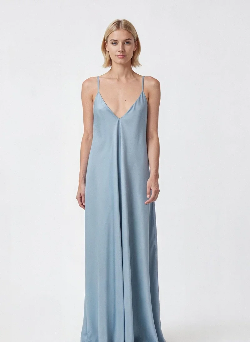 JANARA JONES Sky Blue Maxi Mariella Satin Dress