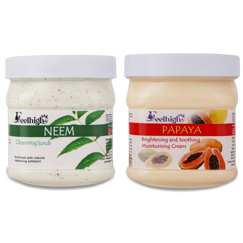 FEELHIGH Face  Body Neem Scrub Helps to Deep Cleansing Scrub Enriched Natural Neem Extract500ml And Papaya Scrub Enriched with Papaya Aloevera And Vitamin E Extract Helps to Reduce acne 500ml Men and Women - Image 1