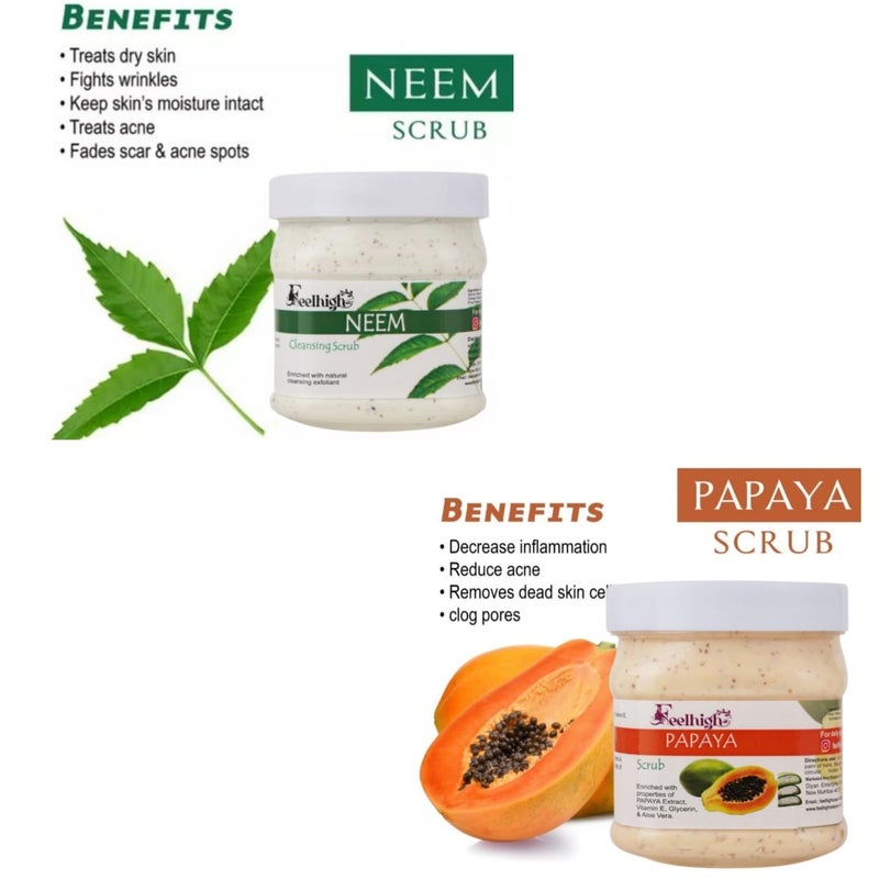 FEELHIGH Face  Body Neem Scrub Helps to Deep Cleansing Scrub Enriched Natural Neem Extract500ml And Papaya Scrub Enriched with Papaya Aloevera And Vitamin E Extract Helps to Reduce acne 500ml Men and Women - Image 2
