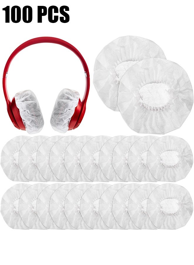 100 Pieces Disposable Headphone Covers Non-Woven Sanitary Headphone Ear Covers White Fabric Headset Covers Ear Pad Covers for Headphones Dust-Proof Sanitary Headset Ear Pads 11-14cm - White - Image 1