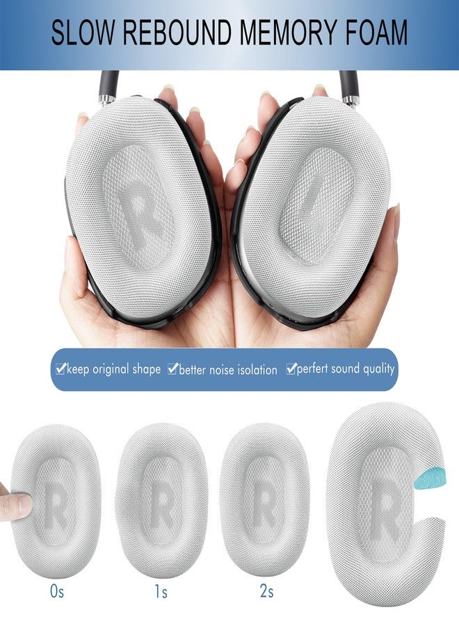 GEVO Upgraded Ear Cushions Replacement Earpads for Apple AirPods Max Headphones, Protein Leather Ear Pads Cover with Memory Foam and Magnet for AirPods Max (Silver) - Image 5