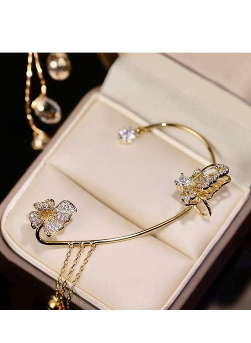 SYOSI Butterfly Tassel Style Zircon Earrings Butterfly Flowers Tassel Long Earring Shiny Zircon No Piercing Butterfly Ear Clip Jewelry Gifts for Women Girls Golden Pair - Image 5