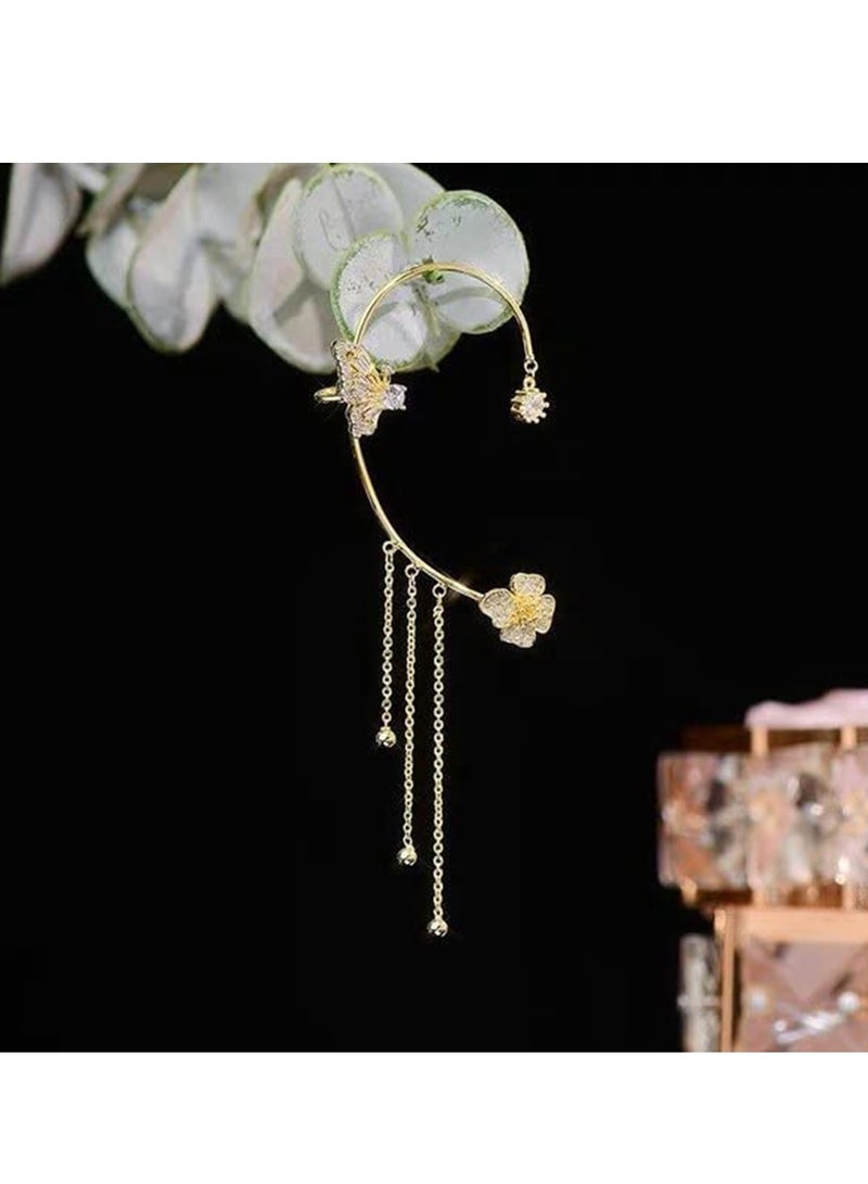 SYOSI Butterfly Tassel Style Zircon Earrings Butterfly Flowers Tassel Long Earring Shiny Zircon No Piercing Butterfly Ear Clip Jewelry Gifts for Women Girls Golden Pair - Image 2