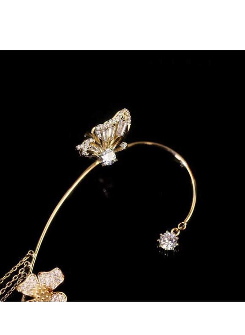 SYOSI Butterfly Tassel Style Zircon Earrings Butterfly Flowers Tassel Long Earring Shiny Zircon No Piercing Butterfly Ear Clip Jewelry Gifts for Women Girls Golden Pair - Image 4