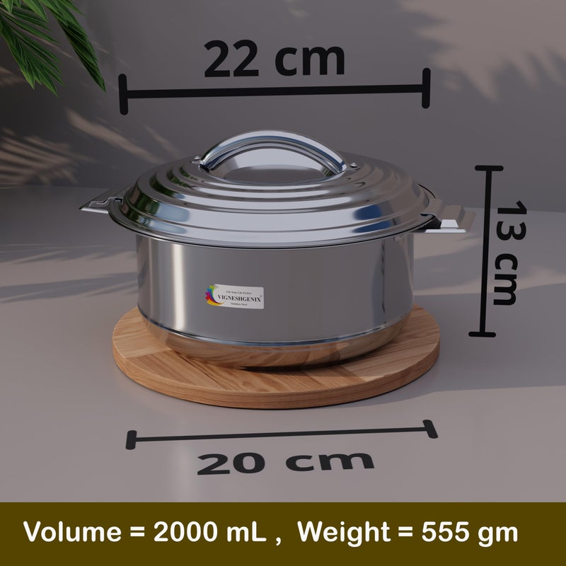 VIGNESHGENIX VIGNESHGENIX Utensil Casserole for Hot Food | Insulated Stainless Steel hot Pot with lid | 2 Liter Food Warmer Bowl | Food Holder for Chapati/Rice | 2000-ML(No Gas Stove Compatible)  - Image 4