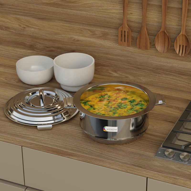 VIGNESHGENIX VIGNESHGENIX Utensil Casserole for Hot Food | Insulated Stainless Steel hot Pot with lid | 2 Liter Food Warmer Bowl | Food Holder for Chapati/Rice | 2000-ML(No Gas Stove Compatible)  - Image 3