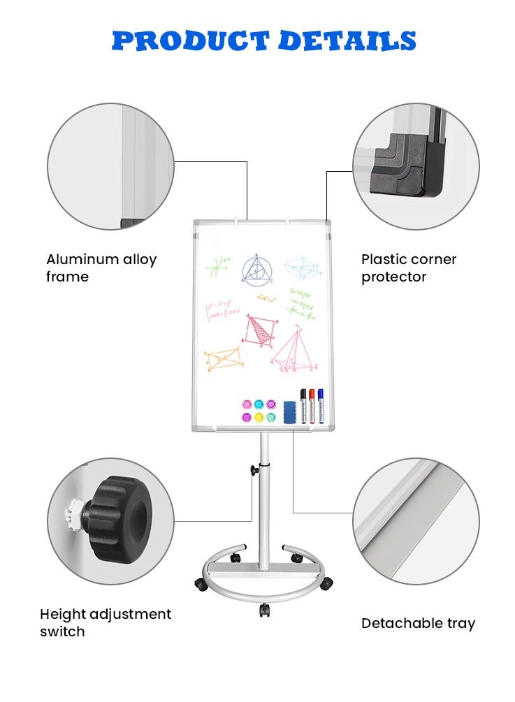 جيجيرو لوح مسح جاف متنقل مع حامل سبورة بيضاء مغناطيسي محمول وحامل سبورة بيضاء ولوح قلاب 60*90 سم - Image 2