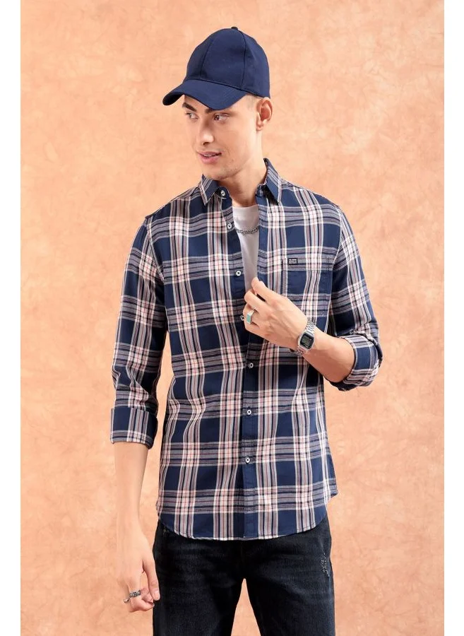 شركة المرآب الهندية Men Regular Fit Checkered Casual wear Cutaway Collar Long Sleeves Shirt