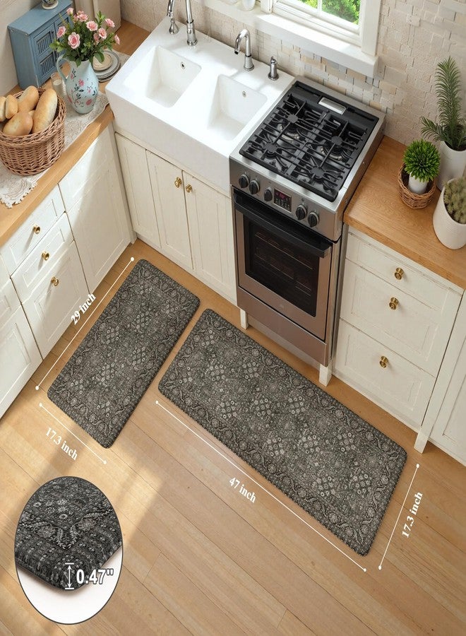 KIMODE Anti Fatigue Kitchen Mat 2PCS,Waterproof Farmhouse Green Kitchen Rugs Non-Slip,Vintage Kitchen Mats for Floor,Cushioned Comfort Standing Mat for Laundry,Office,Sink,Desk,17"x47"+17"x29" - Image 3