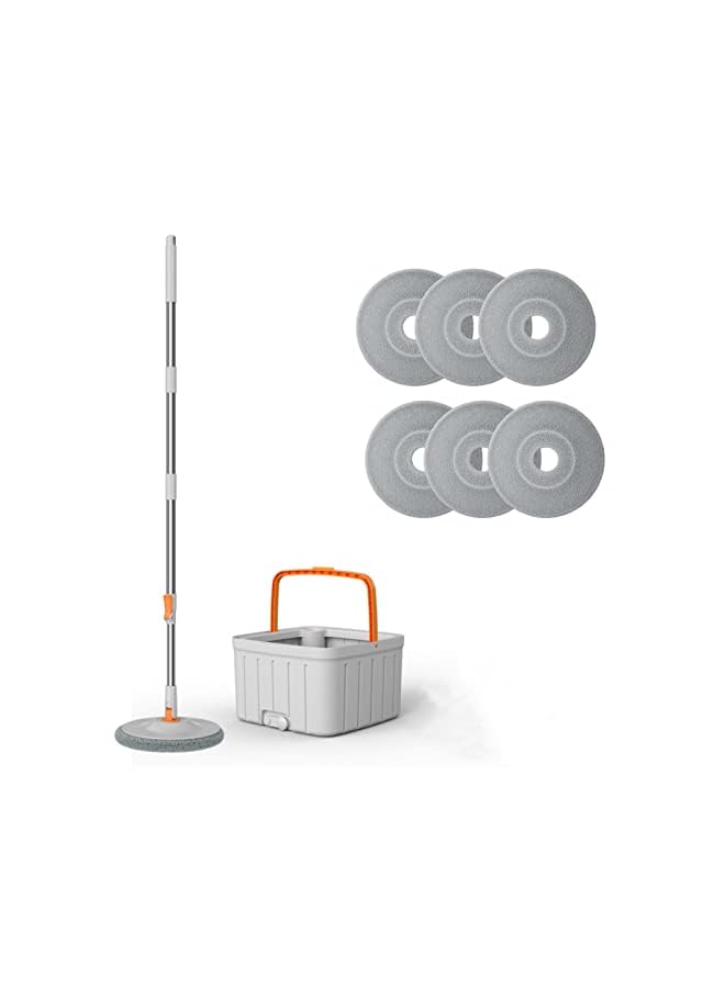 PROMASS ممسحة دوارة مع دلو، ممسحة منزلية كسولة، تنظيف وتطهير، فصل المياه، غسيل يدوي، قطعة أثرية مع ممسحة دلو، ممسحة دوارة مسطحة ماصة للتنظيف الرطب والجاف، 6 قطع من وسادات الممسحة البديلة - Image 2