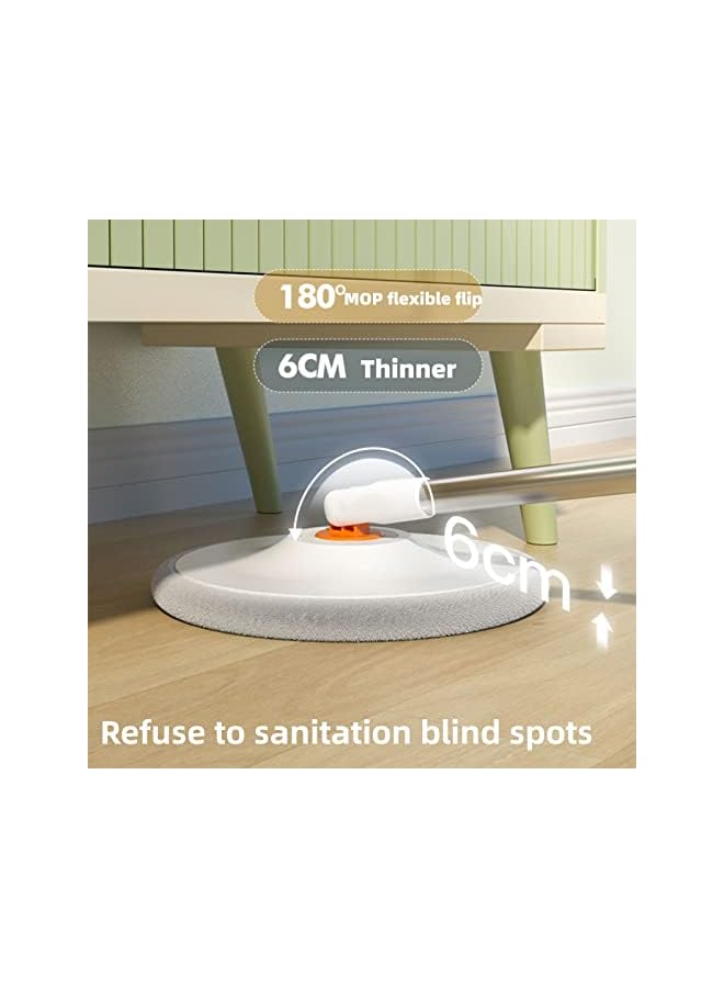PROMASS ممسحة دوارة مع دلو، ممسحة منزلية كسولة، تنظيف وتطهير، فصل المياه، غسيل يدوي، قطعة أثرية مع ممسحة دلو، ممسحة دوارة مسطحة ماصة للتنظيف الرطب والجاف، 6 قطع من وسادات الممسحة البديلة - Image 5