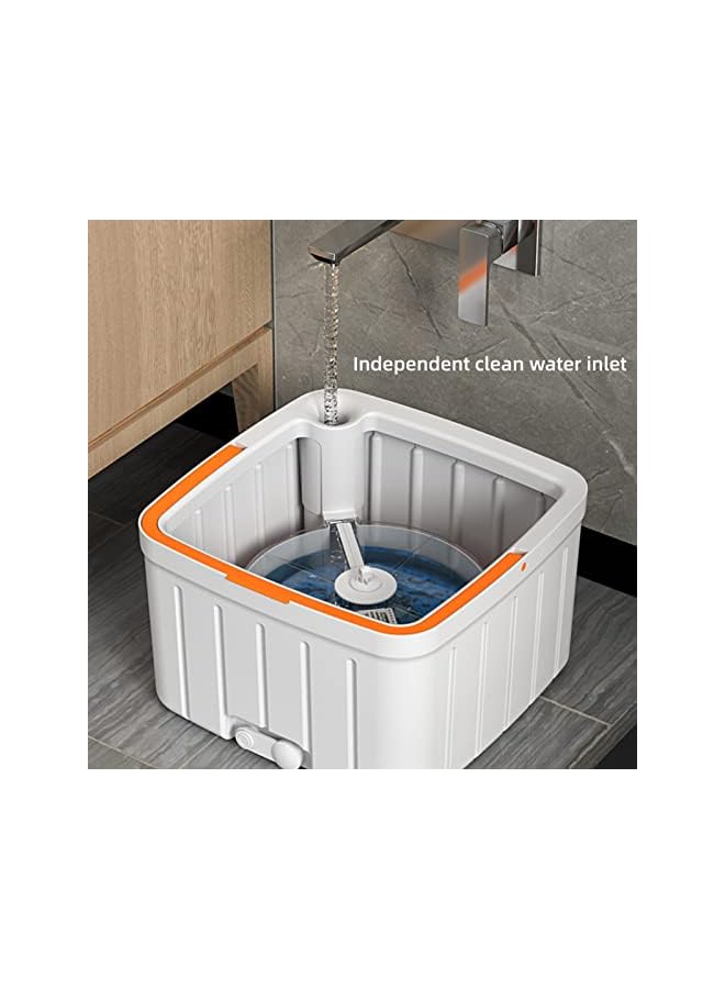 PROMASS ممسحة دوارة مع دلو، ممسحة منزلية كسولة، تنظيف وتطهير، فصل المياه، غسيل يدوي، قطعة أثرية مع ممسحة دلو، ممسحة دوارة مسطحة ماصة للتنظيف الرطب والجاف، 6 قطع من وسادات الممسحة البديلة - Image 3