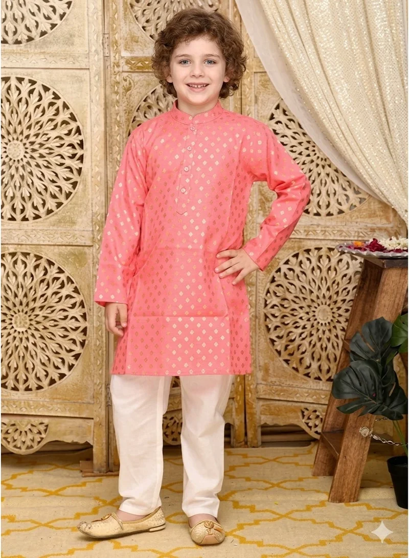 Saka Designs Boys Peach Ethnic Motifs Kurta with Pyjama