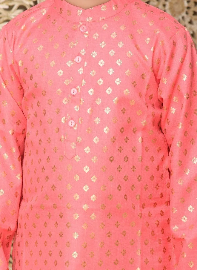 Saka Designs Boys Peach Ethnic Motifs Kurta with Pyjama