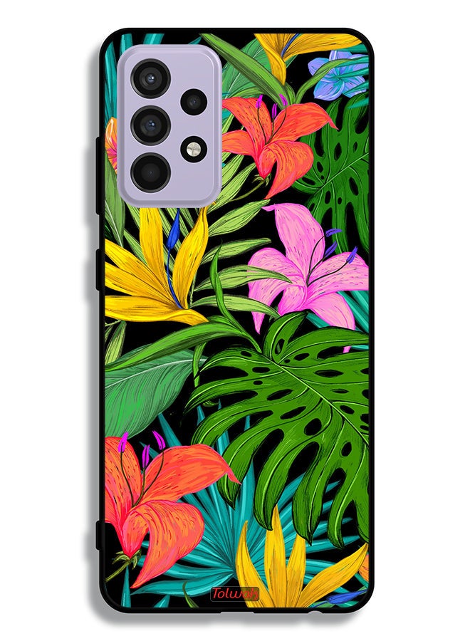 Tolwak غطاء حماية لجهاز سامسونج جالاكسي A52s 5G بنمط زهور استوائية وأوراق - Image 1