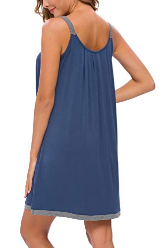 AVIIER Womens Nightgown Soft Cotton Sleeveless Sleep Shirts Wide Strap Nightshirts Full Slip Sleepwear Blue L - Image 5