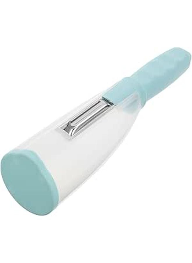 Stainless Steel Peeler with Storage Box Blue Handle for Vegetables and Fruits Kitchen Outdoor Use - Image 1