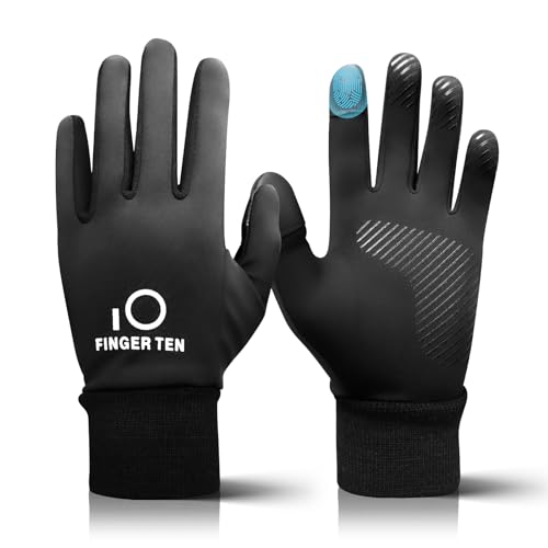 FINGER TEN Winter Gloves Touchscreen for Kids Boys Girls Running Thermal Gloves for Cold Weather, Youth Lightweight Warm Touch Screen Gloves for Hiking Skating Football (Black, X-Large) - Image 1