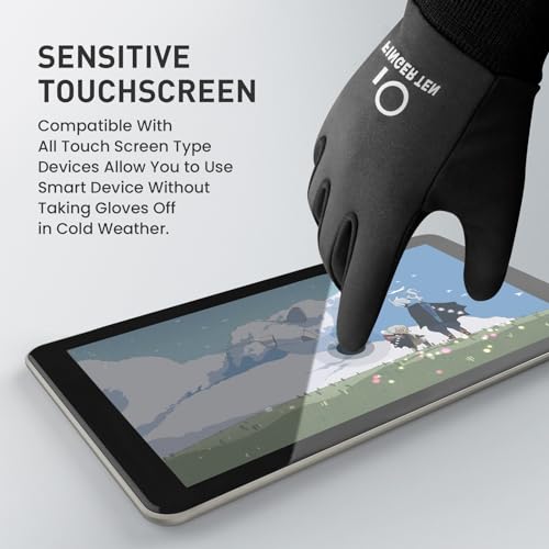 FINGER TEN Winter Gloves Touchscreen for Kids Boys Girls Running Thermal Gloves for Cold Weather, Youth Lightweight Warm Touch Screen Gloves for Hiking Skating Football (Black, X-Large) - Image 2