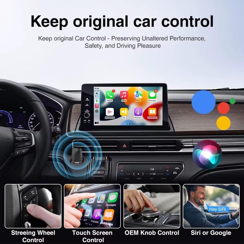 KINGSTER Tune™ 2-in-1 Wireless Car Adapter | Convert Wired Android Auto & Apple CarPlay to Wireless | Bluetooth Connectivity | Works with OEM Wired CarPlay/Android Auto | Plug & Play (Black) - Image 3