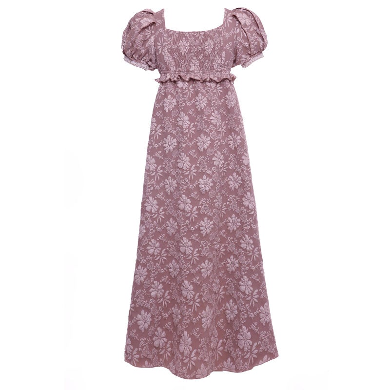 Vibsion Regency Dresses for Women Luxurious Pearl Puff Sleeve Empire Waist Victorian Dress Retro Party Gown Purple M - Image 3