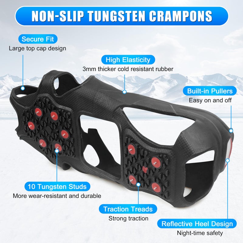 FUSIGO Tungsten Crampons Ice Cleats for Shoes and Boots Non-Slip Shoe Grippers with Reflective Heel Traction Cleats for Walking on Snow Ice L - Image 2