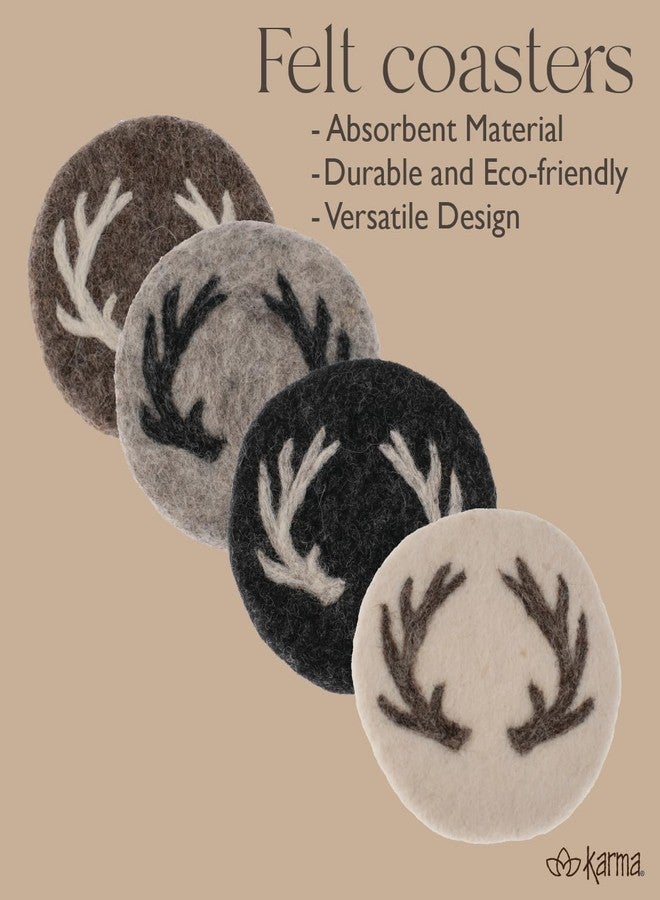 Karma, Handmade Holiday Felt Round Coasters Set of 4 – Wool Coasters for Drinks Water-Resistant - Great Gift for Holidays, Stocking Stuffer and Parties, Shelly Floral - Image 4
