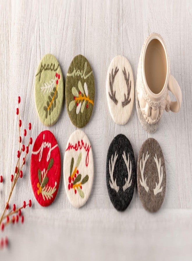 Karma, Handmade Holiday Felt Round Coasters Set of 4 – Wool Coasters for Drinks Water-Resistant - Great Gift for Holidays, Stocking Stuffer and Parties, Shelly Floral - Image 5