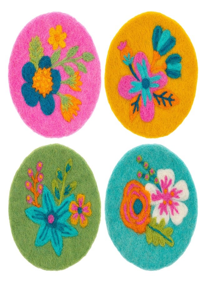 Karma, Handmade Holiday Felt Round Coasters Set of 4 – Wool Coasters for Drinks Water-Resistant - Great Gift for Holidays, Stocking Stuffer and Parties, Shelly Floral - Image 1