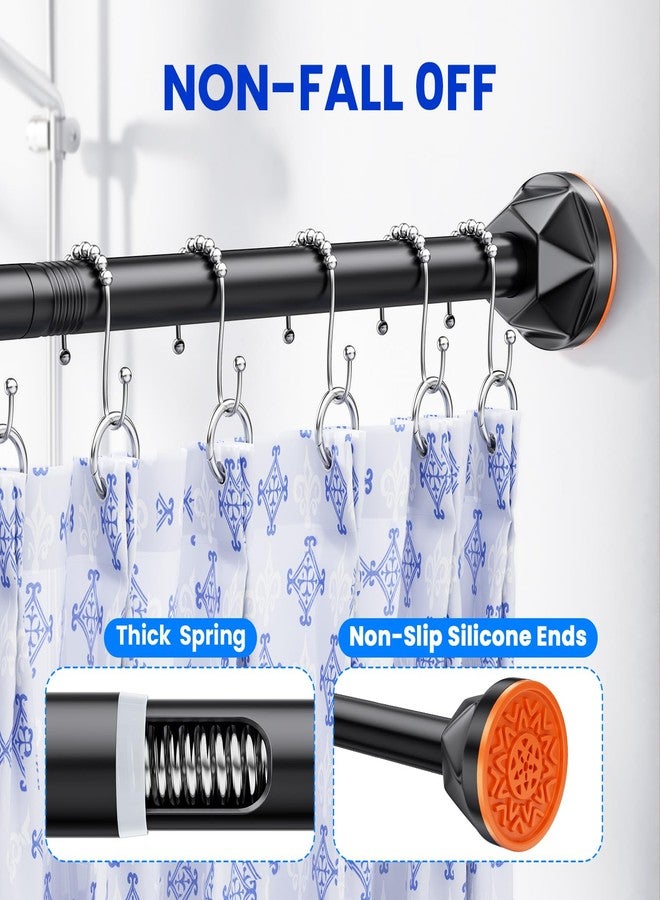 TITGIPE Shower Curtain Rod 32-80 Inches, No Drilling Tension Curtain Rod, Rust Proof Adjustable Spring Rods for Bathroom and Window, Stainless Steel, Black - Image 2