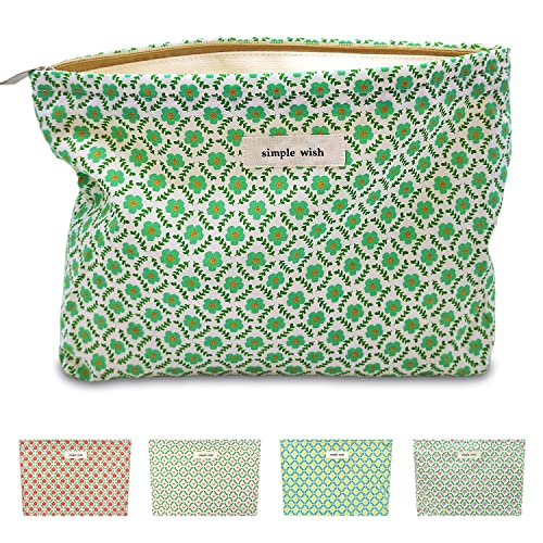 STARDW Aesthetic Floral Makeup Bag Cute Small Cosmetic Bags for Women Girls, Travel Toiletry Bag Large Capacity Zipper Makeup Pouch, Purse Organizer Pouches (Green Flora) - Image 1