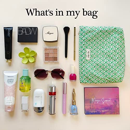 STARDW Aesthetic Floral Makeup Bag Cute Small Cosmetic Bags for Women Girls, Travel Toiletry Bag Large Capacity Zipper Makeup Pouch, Purse Organizer Pouches (Green Flora) - Image 4