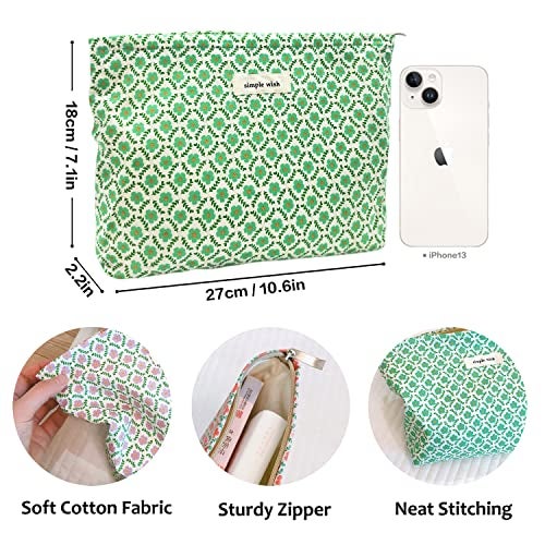 STARDW Aesthetic Floral Makeup Bag Cute Small Cosmetic Bags for Women Girls, Travel Toiletry Bag Large Capacity Zipper Makeup Pouch, Purse Organizer Pouches (Green Flora) - Image 3