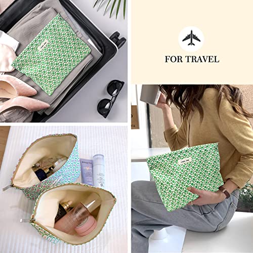 STARDW Aesthetic Floral Makeup Bag Cute Small Cosmetic Bags for Women Girls, Travel Toiletry Bag Large Capacity Zipper Makeup Pouch, Purse Organizer Pouches (Green Flora) - Image 5