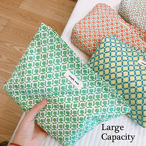 STARDW Aesthetic Floral Makeup Bag Cute Small Cosmetic Bags for Women Girls, Travel Toiletry Bag Large Capacity Zipper Makeup Pouch, Purse Organizer Pouches (Green Flora) - Image 2