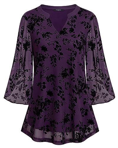 VALOLIA Dressy Tops For Women For Evening Party, VALOLIA Ladies Tops and Blouses 3/4 Sleeve Layered Tops for Women Printed Tops Fall Shirts Flowy Tunic Tops V Neckline A-line Dressy Work Blouse DVT XX-Large - Image 1