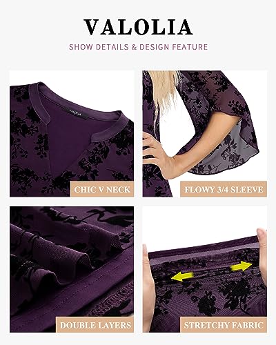 VALOLIA Dressy Tops For Women For Evening Party, VALOLIA Ladies Tops and Blouses 3/4 Sleeve Layered Tops for Women Printed Tops Fall Shirts Flowy Tunic Tops V Neckline A-line Dressy Work Blouse DVT XX-Large - Image 5